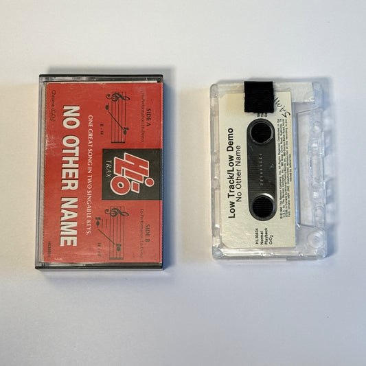 No Other Name low-track demo clear cassette wallet with a black pull tab beside the red Hi-Lo Trax case